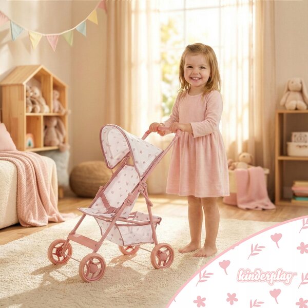 Kinderplay Dolls & Kinderwagen Leichter zusammenklappbarer Puppenwagen in Rosa und Weiß