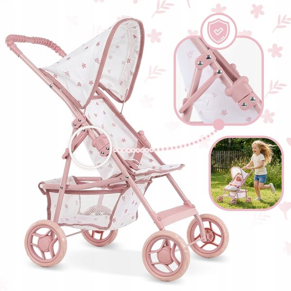 Kinderplay Dolls & Kinderwagen Leichter zusammenklappbarer Puppenwagen in Rosa und Weiß