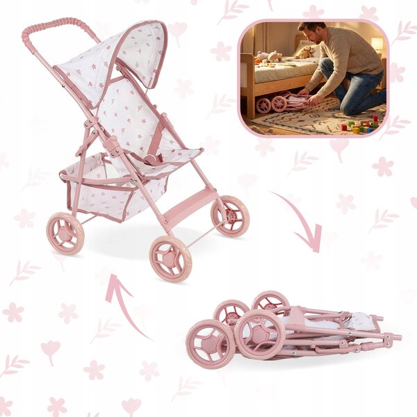Kinderplay Dolls & Kinderwagen Leichter zusammenklappbarer Puppenwagen in Rosa und Weiß