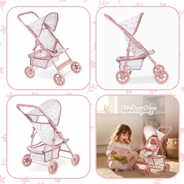 Kinderplay Dolls & Kinderwagen Leichter zusammenklappbarer Puppenwagen in Rosa und Weiß