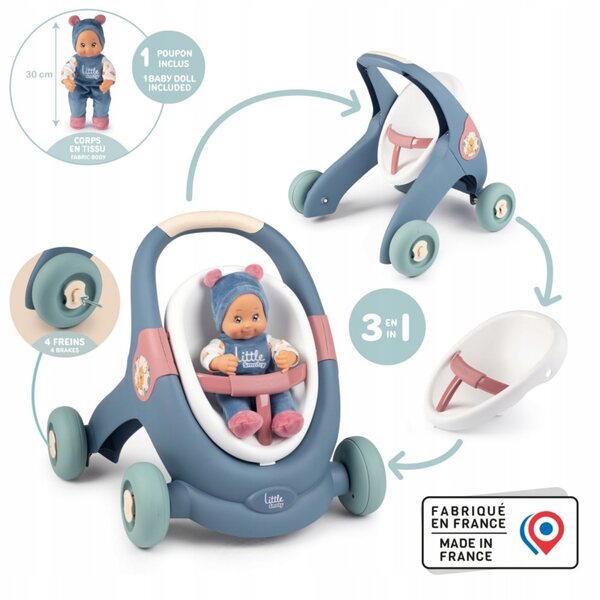 3in1 Lauflernwagen mit Smoby Little Puppe – Kinderwagen und Sportwagen für Kinder ab 12 Monaten