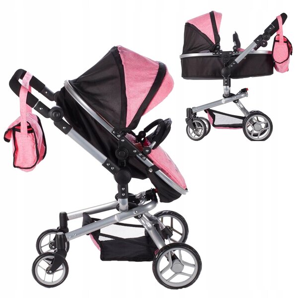 MalPlay 2in1 tiefrosa Puppenwagen, faltbar, mit verstellbarem Griff