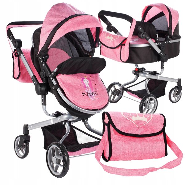 Passeggino per bambole MalPlay 2in1 rosa intenso, pieghevole, con maniglia regolabile