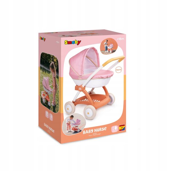 SMOBY Baby Nurse Landau: Passeggino Profondo per Bambole fino a 42 cm, Rosa e Bianco