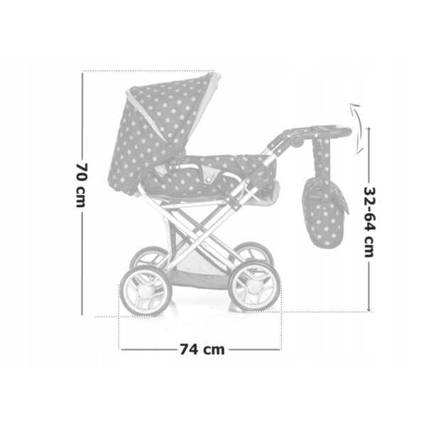 Doris 3 in 1 grauer Puppenwagen mit Kinderbett, Tasche und Wickelauflage