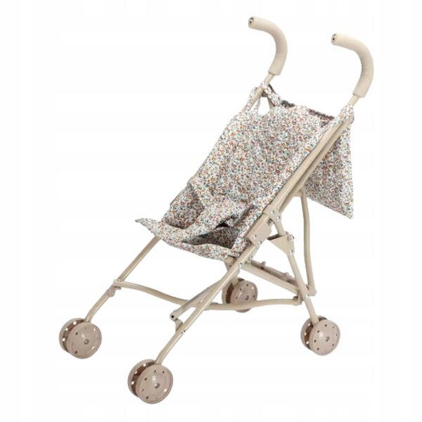 Leichter, faltbarer Kinderwagen für Woopie-Puppen, verziert mit beigen Blumen