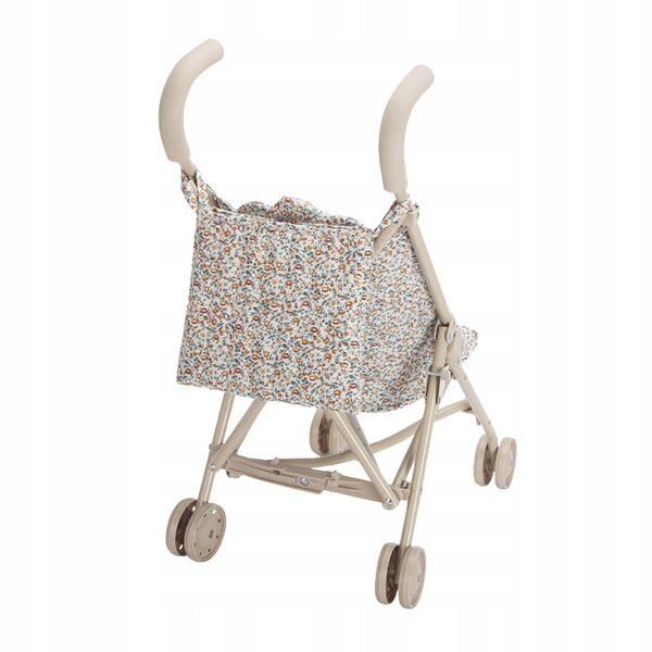Leichter, faltbarer Kinderwagen für Woopie-Puppen, verziert mit beigen Blumen