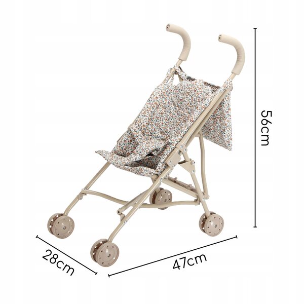 Leichter, faltbarer Kinderwagen für Woopie-Puppen, verziert mit beigen Blumen