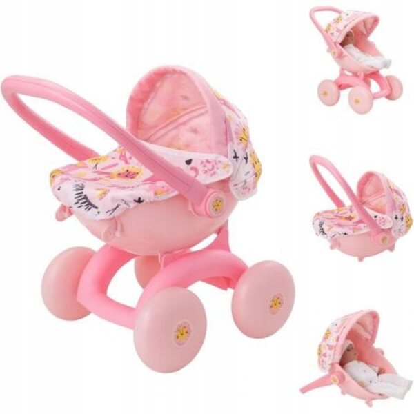 Baby Boo 4in1 Kinderwagen für Puppen mit 4 rosa Modi und Tierdekorationen