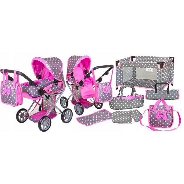 3-in-1-Doris-Puppenkinderwagen-Set mit Kinderbett, Tasche und Wickelauflage