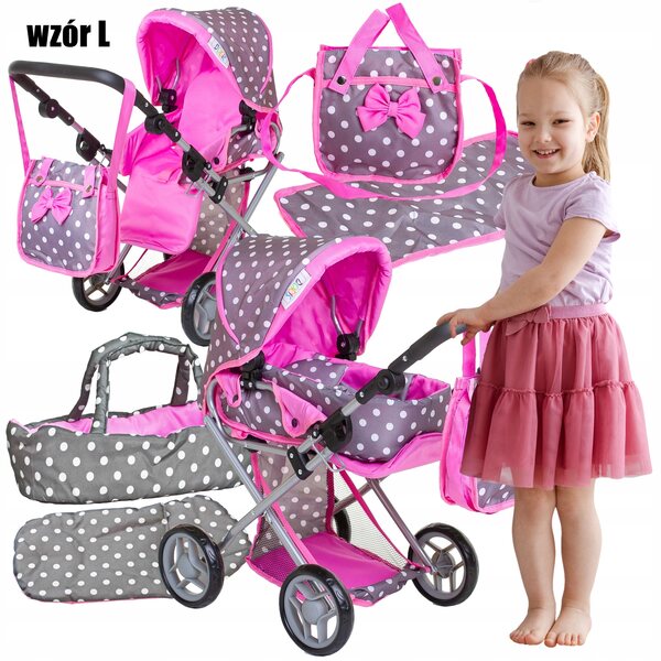 3-in-1-Doris-Puppenkinderwagen-Set mit Kinderbett, Tasche und Wickelauflage