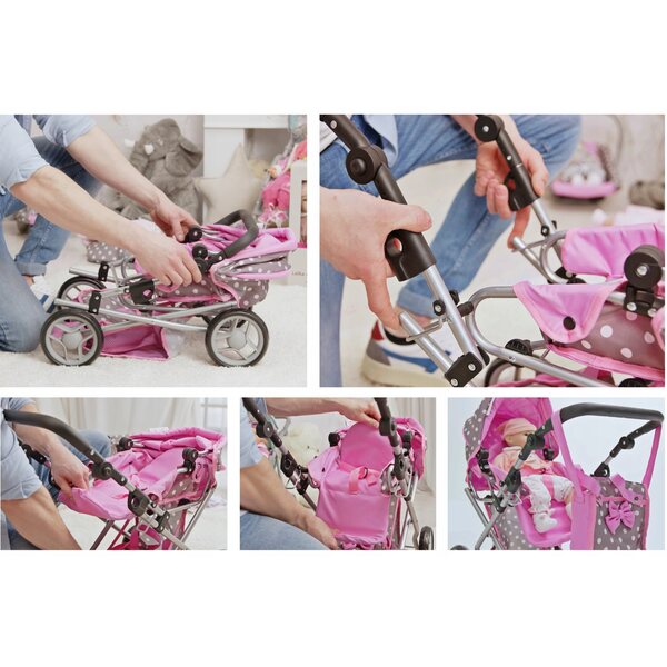 3-in-1-Doris-Puppenkinderwagen-Set mit Kinderbett, Tasche und Wickelauflage