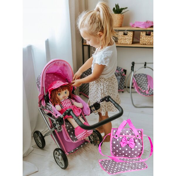 3-in-1-Doris-Puppenkinderwagen-Set mit Kinderbett, Tasche und Wickelauflage