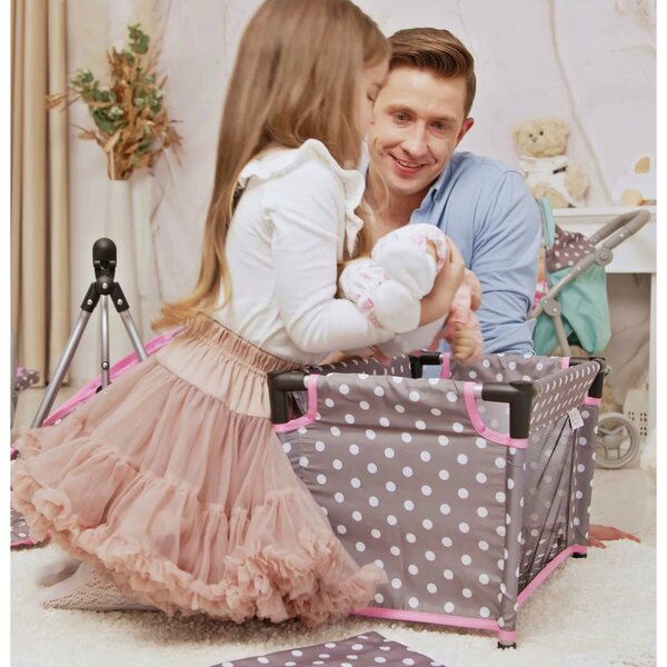 3-in-1-Doris-Puppenkinderwagen-Set mit Kinderbett, Tasche und Wickelauflage