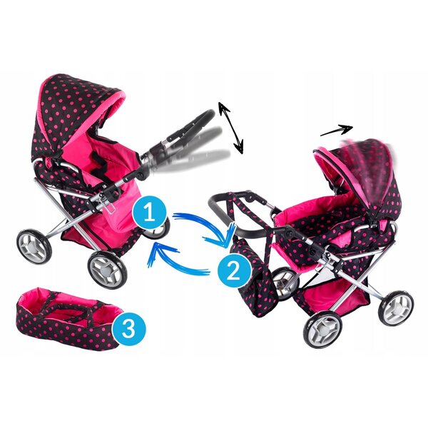 Trio 3-in-1-Kinderwagen für Kinderplay-Puppen mit Metallstruktur und Schaumstoffrädern