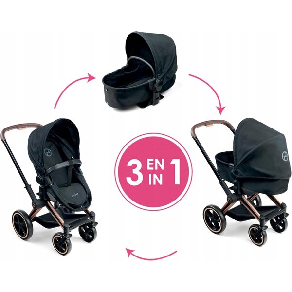 Corolle 3 in 1 Puppenwagen schwarz – Kinderwagen, Gondel, Kinderbett