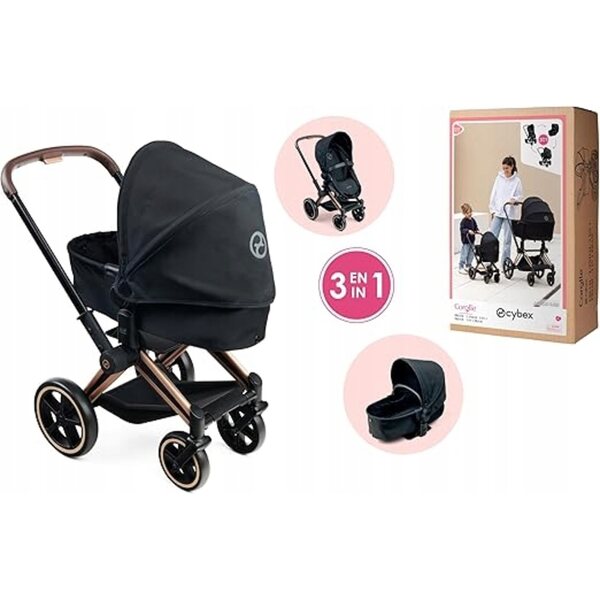 Corolle 3 in 1 Puppenwagen schwarz – Kinderwagen, Gondel, Kinderbett