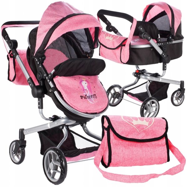 2in1 Puppenwagen, tiefer Stator und verstellbarer Kinderwagen mit Tasche