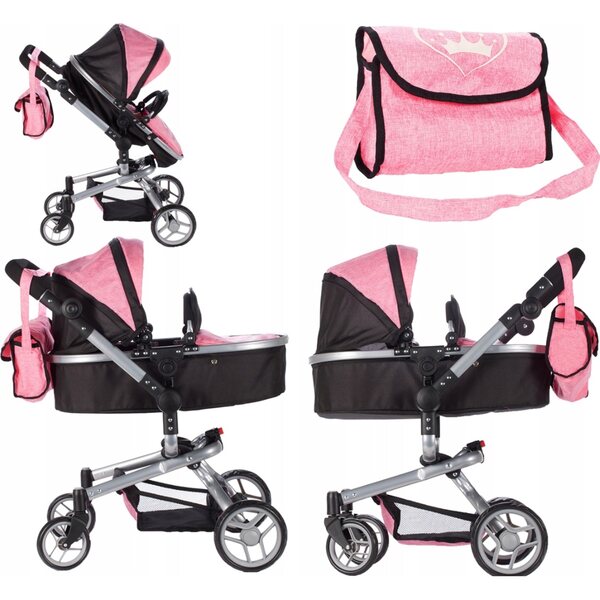 2in1 Puppenwagen, tiefer Stator und verstellbarer Kinderwagen mit Tasche