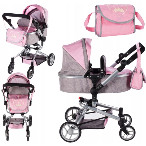 2in1 Puppenwagen, tiefer Stator und verstellbarer Kinderwagen mit Tasche