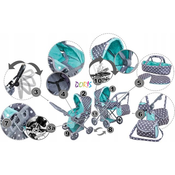 Doris 3-in-1-Puppenwagen mit sprechender Puppe: geht und sinkt