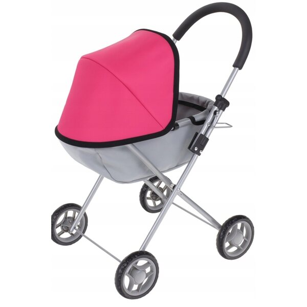 Tiefer Spielzeug-Kinderwagen aus Metall für Puppen mit Baldachin und Schaumstoffrädern