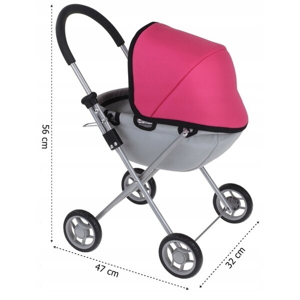 Tiefer Spielzeug-Kinderwagen aus Metall für Puppen mit Baldachin und Schaumstoffrädern