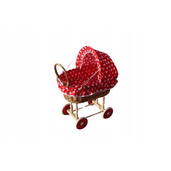 Puppenwagen aus Korbgeflecht mit roten Vintage-Herzen für Kinder ab 12 Monaten