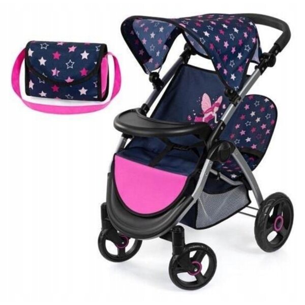 Bayer Design Twin Star Doppel-Puppenkinderwagen mit Tasche und Zubehör