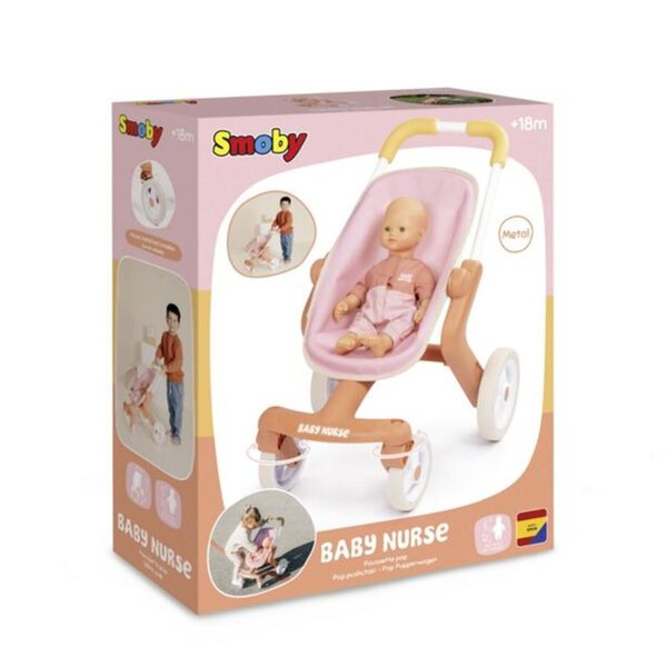 Smoby Baby Nurse Puppenwagen mit um 360° drehbaren Rädern, leicht und einfach zu reinigen