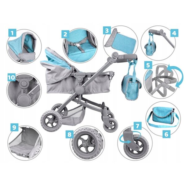 Jokomisiada 2in1 Puppenwagen – Gondel und Kinderwagen, leicht und funktional