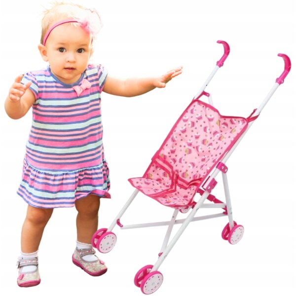 Passeggino per bambole pieghevole rosa con certificazione di sicurezza CE EN71