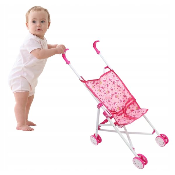 Passeggino per bambole pieghevole rosa con certificazione di sicurezza CE EN71