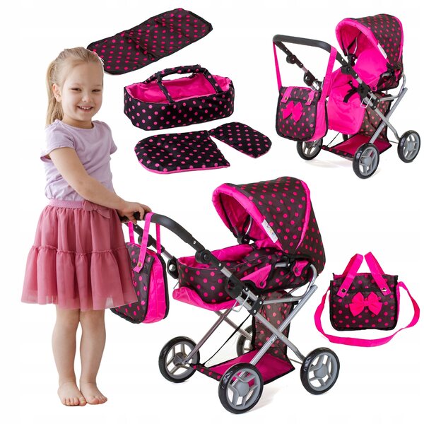 3-in-1-Doris-Puppenkinderwagen-Set mit Tasche und verstellbarer Wickelunterlage
