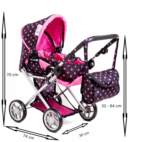 3-in-1-Doris-Puppenkinderwagen-Set mit Tasche und verstellbarer Wickelunterlage