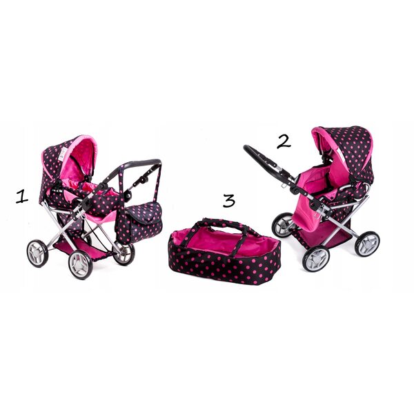 3-in-1-Doris-Puppenkinderwagen-Set mit Tasche und verstellbarer Wickelunterlage