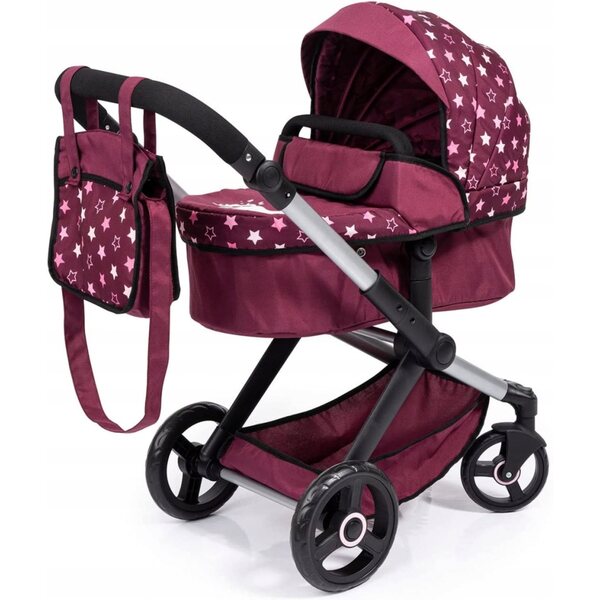 Bayer Design 2in1 Combi XEO Puppenwagen, bordeaux, mit Tasche und verstellbarem Griff