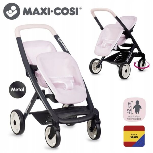 Passeggino gemellare Maxi-Cosi per bambole rosa, 3 anni+, design Quinny