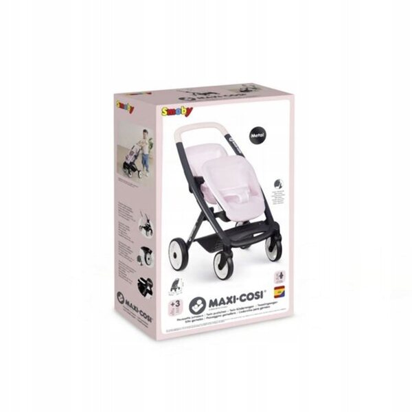 Passeggino gemellare Maxi-Cosi per bambole rosa, 3 anni+, design Quinny
