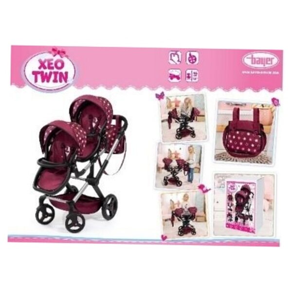 Passeggino doppio per bambole Bayer Twin regolabile e funzionale per bambini