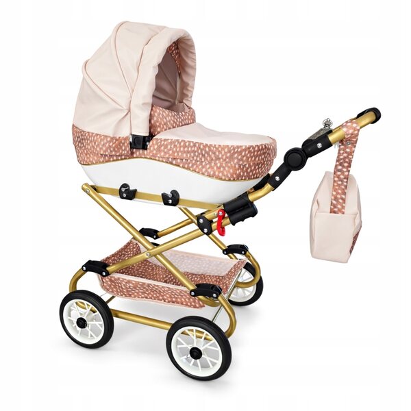 Großer Puppenwagen Nicol Premium Öko-Leder Creme mit Jelonki-Muster