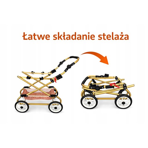 Grande Passeggino per Bambole Nicol Premium Eco-pelle Cream con Motivo Jelonki