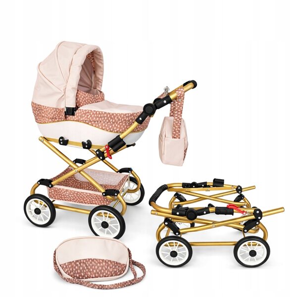 Grande Passeggino per Bambole Nicol Premium Eco-pelle Cream con Motivo Jelonki