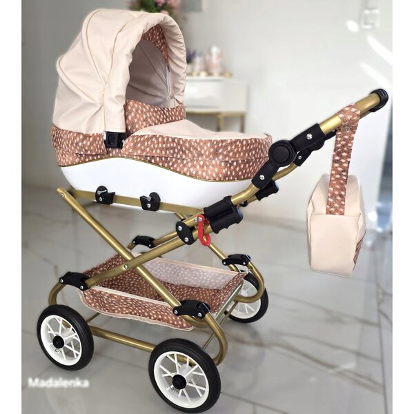 Grande Passeggino per Bambole Nicol Premium Eco-pelle Cream con Motivo Jelonki