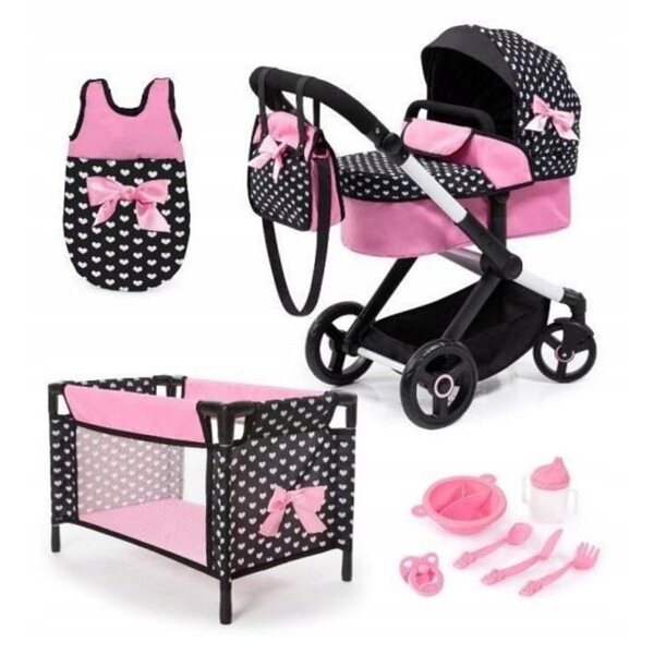 Bayer Design Xeo Mega Set 3 in 1 Puppenwagen mit Zubehör, Schwarz