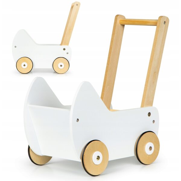 ECOTOYS Holzpuppenwagen, Schieber, Gehhilfe für Kinder ab 3 Jahren