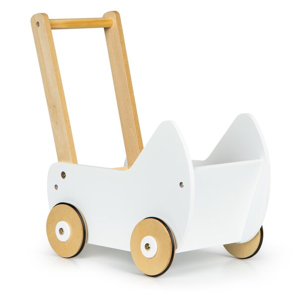 ECOTOYS Holzpuppenwagen, Schieber, Gehhilfe für Kinder ab 3 Jahren