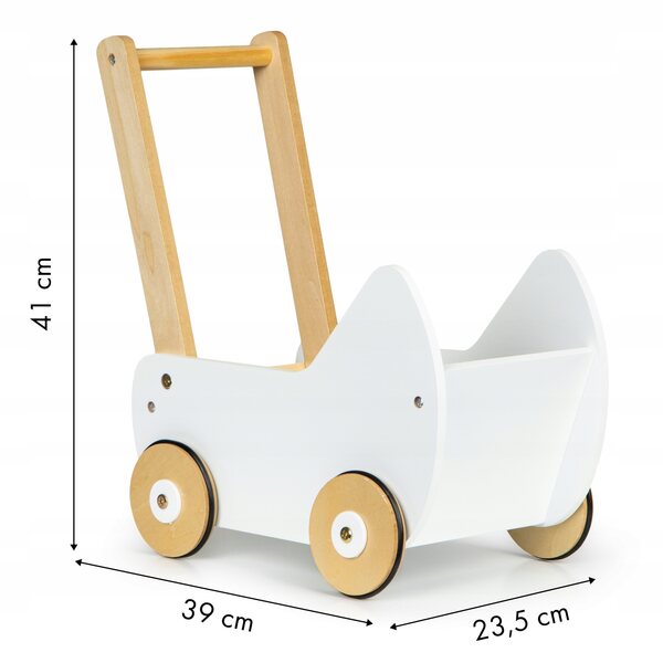 ECOTOYS Holzpuppenwagen, Schieber, Gehhilfe für Kinder ab 3 Jahren