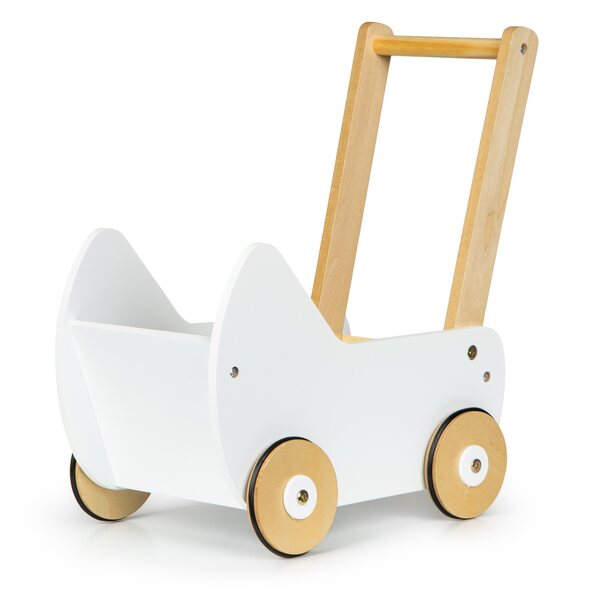 ECOTOYS Holzpuppenwagen, Schieber, Gehhilfe für Kinder ab 3 Jahren