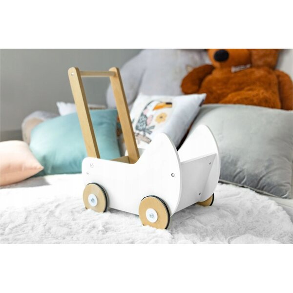 ECOTOYS Holzpuppenwagen, Schieber, Gehhilfe für Kinder ab 3 Jahren